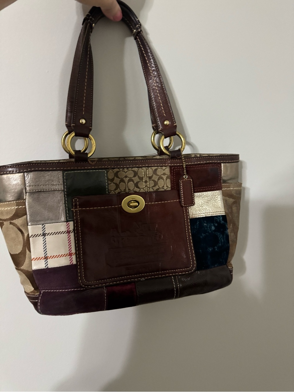 Coach Multi-Panel Patchwork Shoulder Bag in Brown and Multi